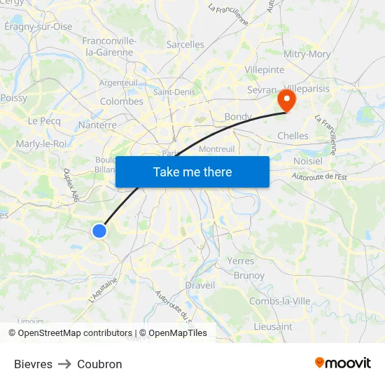 Bievres to Coubron map