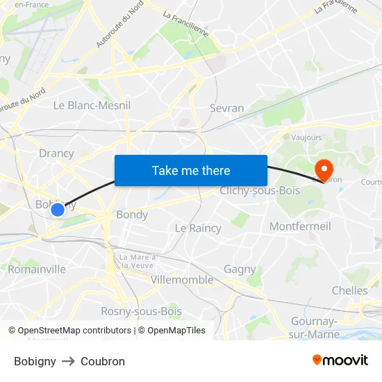 Bobigny to Coubron map