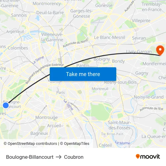 Boulogne-Billancourt to Coubron map