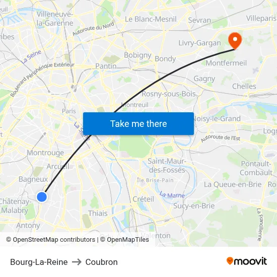 Bourg-La-Reine to Coubron map