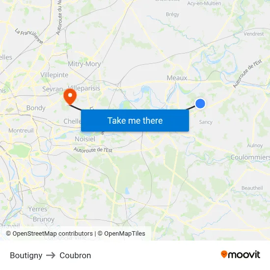 Boutigny to Coubron map