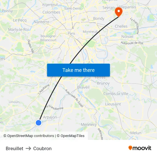 Breuillet to Coubron map