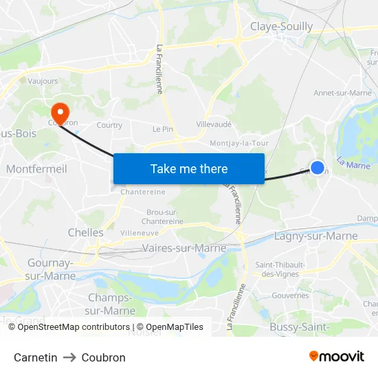 Carnetin to Coubron map