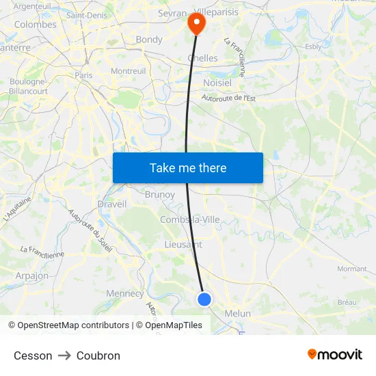 Cesson to Coubron map