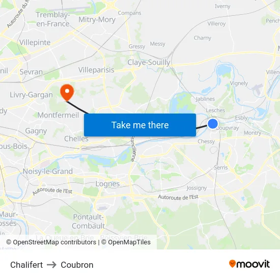 Chalifert to Coubron map