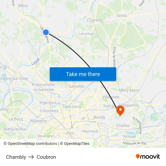 Chambly to Coubron map