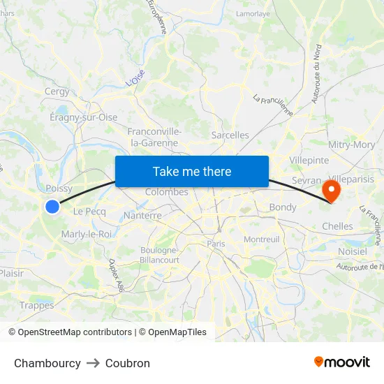 Chambourcy to Coubron map