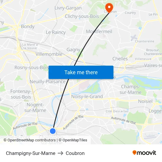 Champigny-Sur-Marne to Coubron map