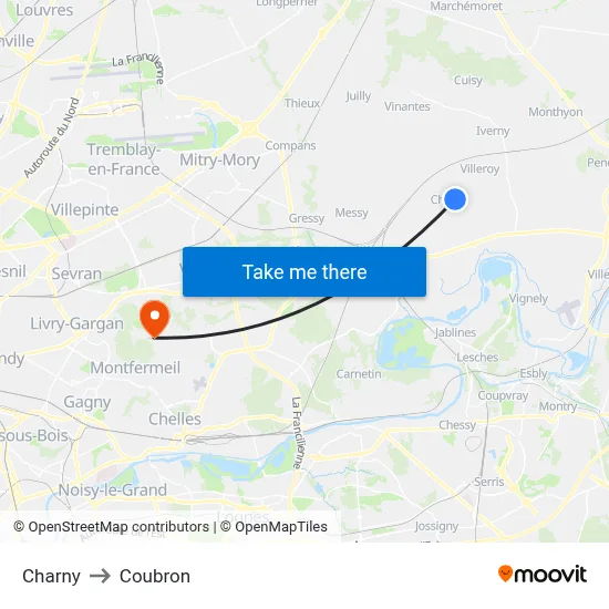 Charny to Coubron map