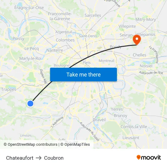 Chateaufort to Coubron map