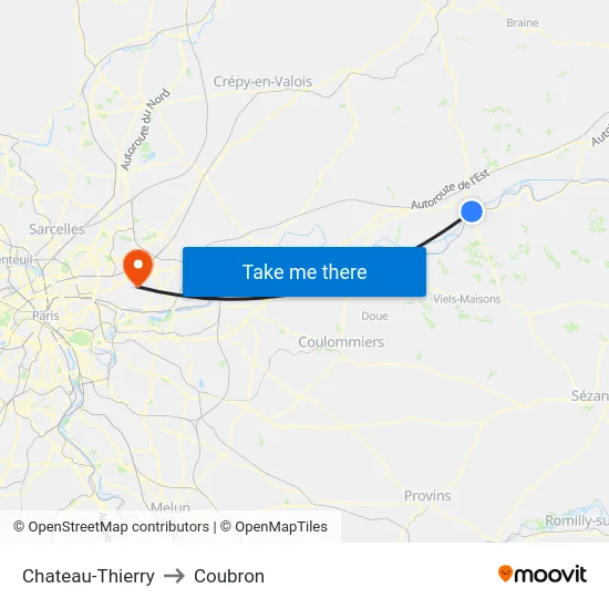 Chateau-Thierry to Coubron map