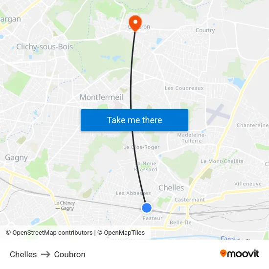Chelles to Coubron map