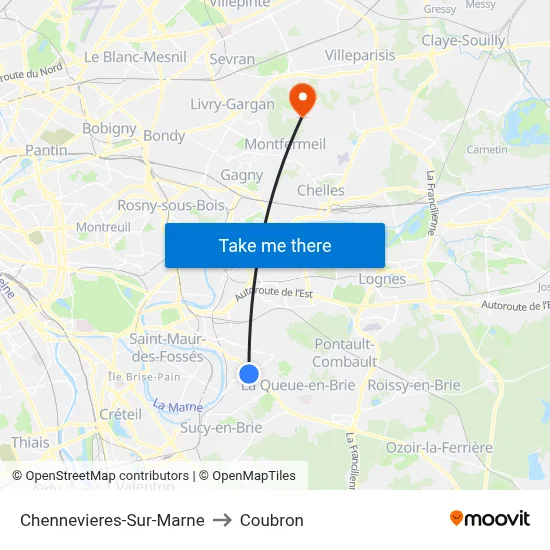 Chennevieres-Sur-Marne to Coubron map