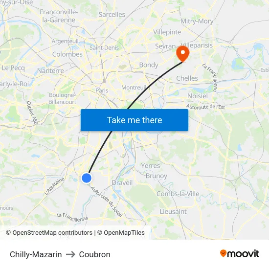 Chilly-Mazarin to Coubron map