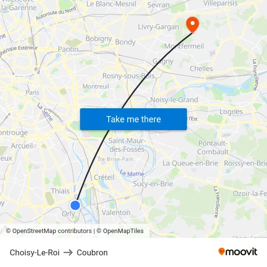 Choisy-Le-Roi to Coubron map