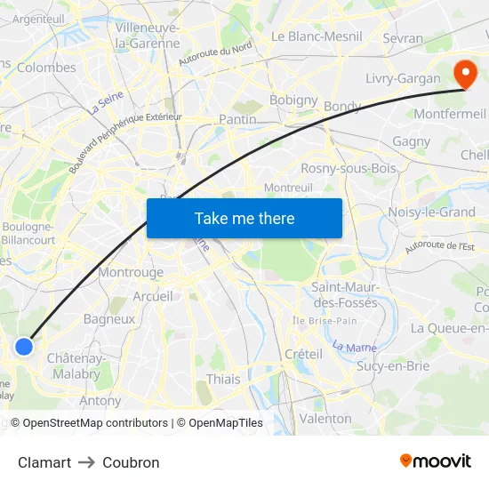 Clamart to Coubron map