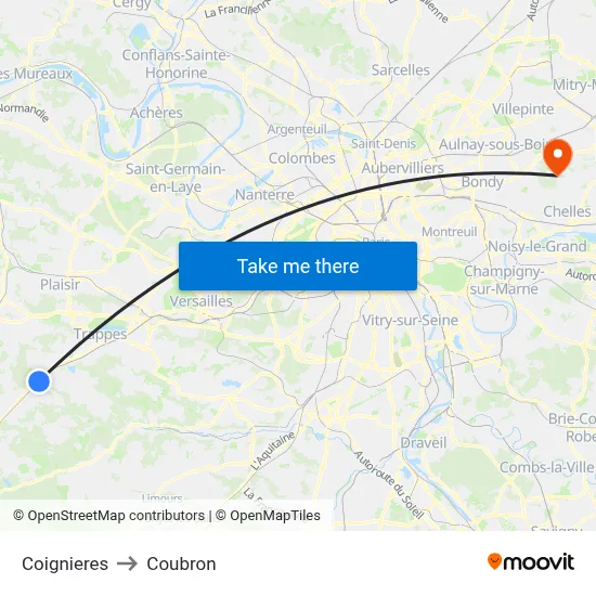 Coignieres to Coubron map