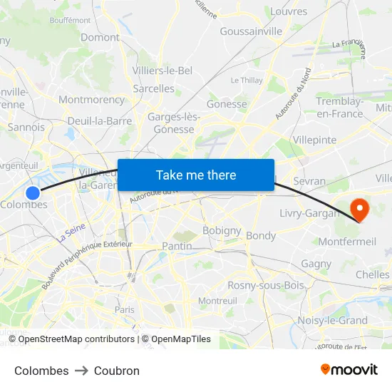 Colombes to Coubron map