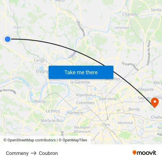 Commeny to Coubron map