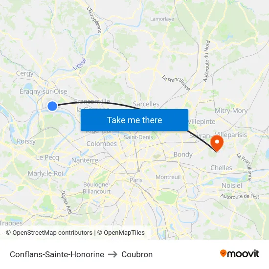 Conflans-Sainte-Honorine to Coubron map