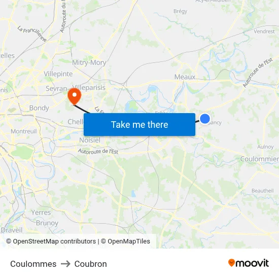 Coulommes to Coubron map