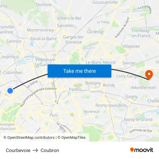 Courbevoie to Coubron map