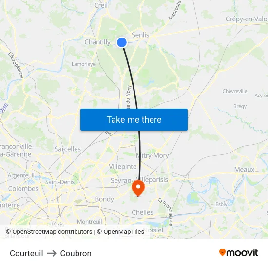 Courteuil to Coubron map