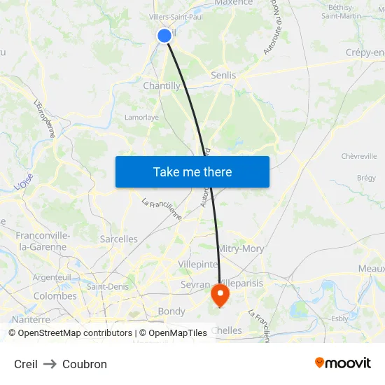 Creil to Coubron map