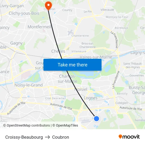 Croissy-Beaubourg to Coubron map