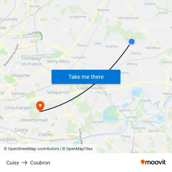 Cuisy to Coubron map