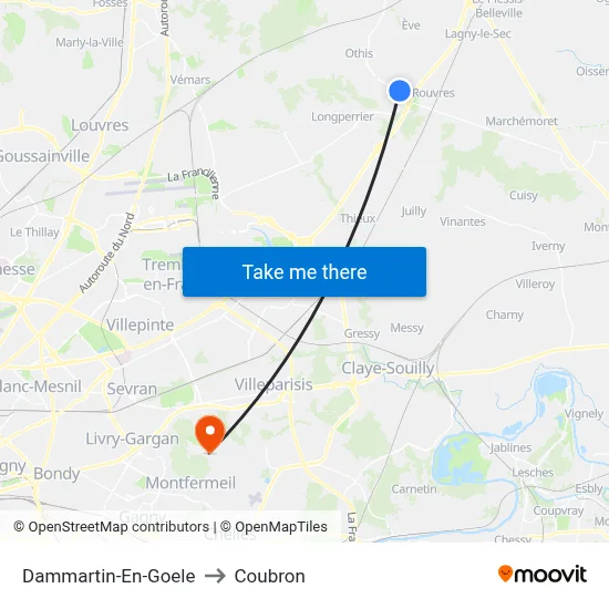 Dammartin-En-Goele to Coubron map