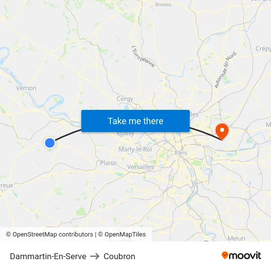 Dammartin-En-Serve to Coubron map