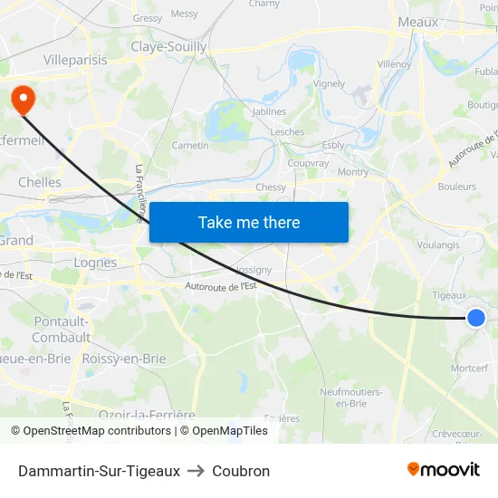 Dammartin-Sur-Tigeaux to Coubron map
