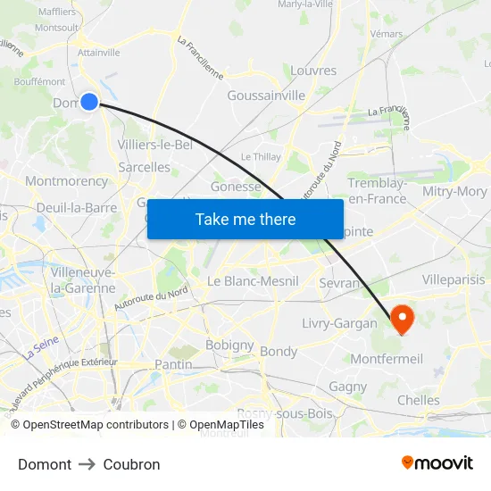 Domont to Coubron map