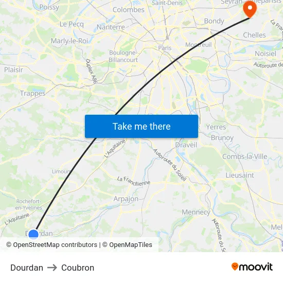 Dourdan to Coubron map