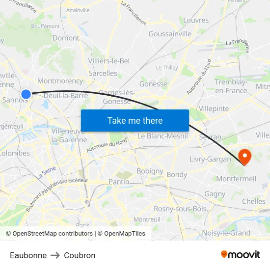 Eaubonne to Coubron map