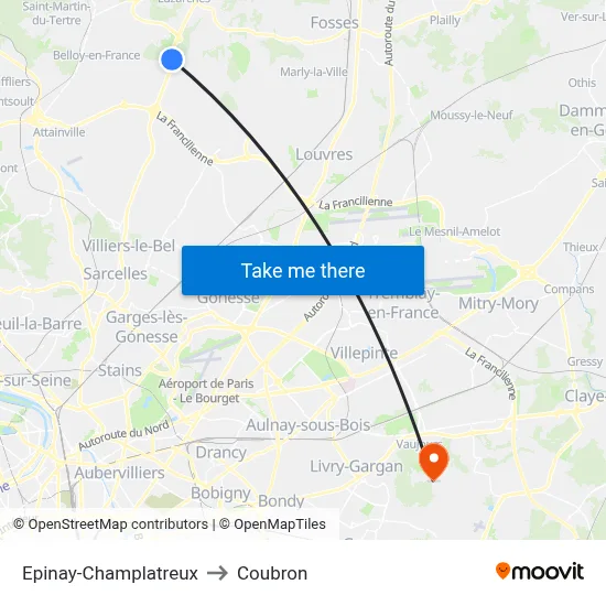 Epinay-Champlatreux to Coubron map