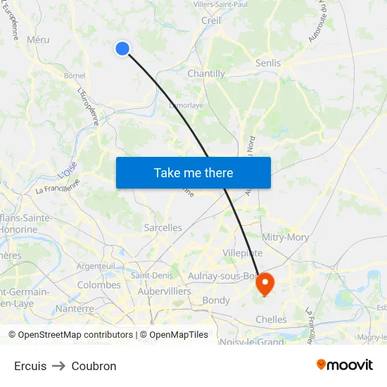Ercuis to Coubron map