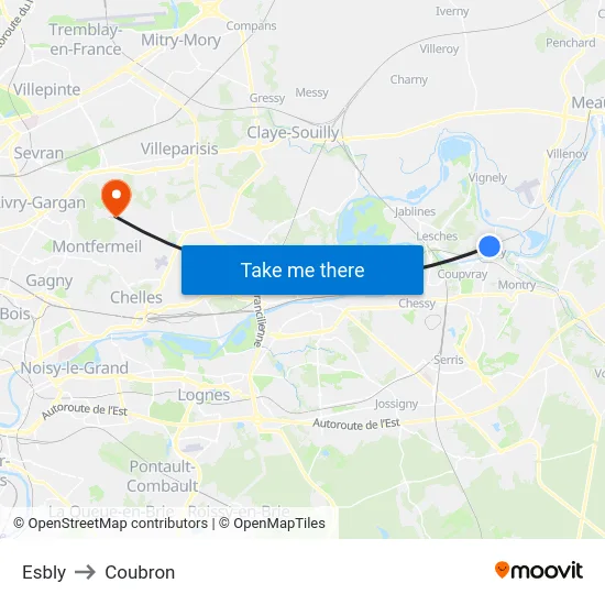 Esbly to Coubron map