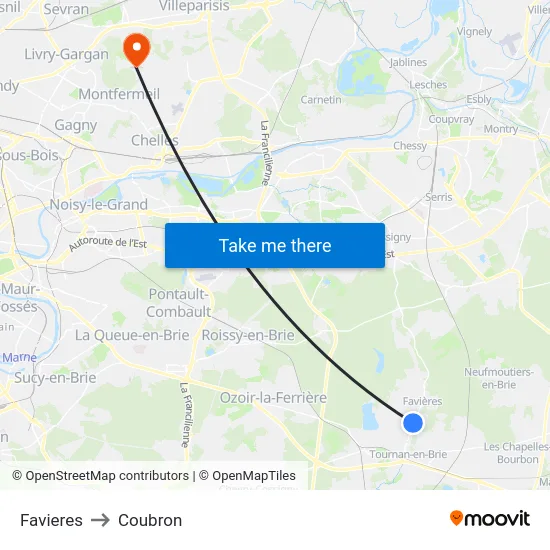 Favieres to Coubron map