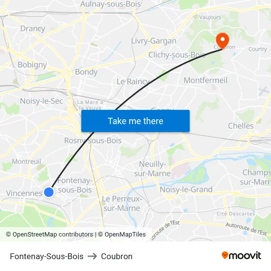 Fontenay-Sous-Bois to Coubron map