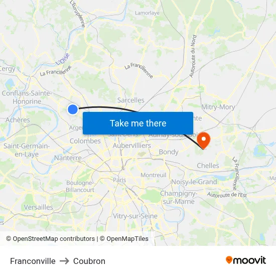 Franconville to Coubron map