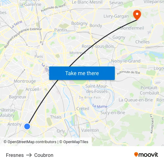 Fresnes to Coubron map