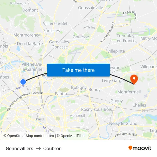 Gennevilliers to Coubron map