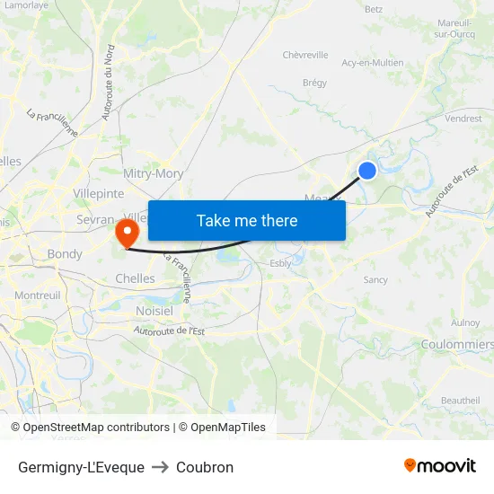 Germigny-L'Eveque to Coubron map