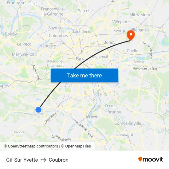 Gif-Sur-Yvette to Coubron map