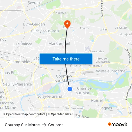 Gournay-Sur-Marne to Coubron map