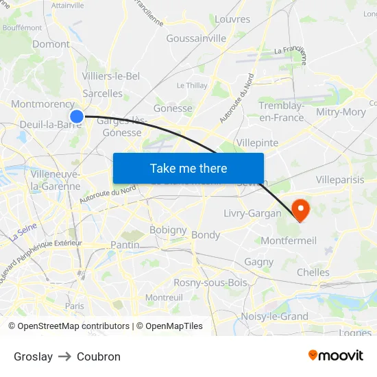 Groslay to Coubron map