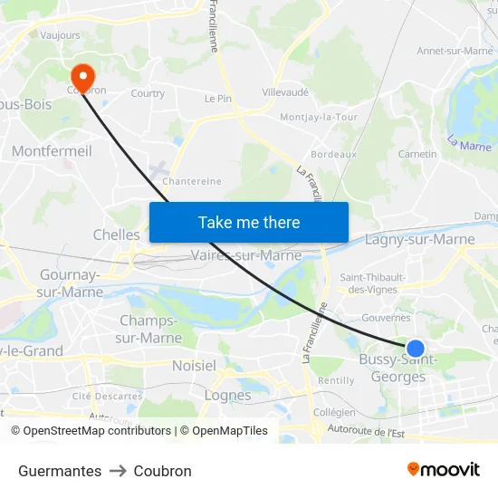 Guermantes to Coubron map