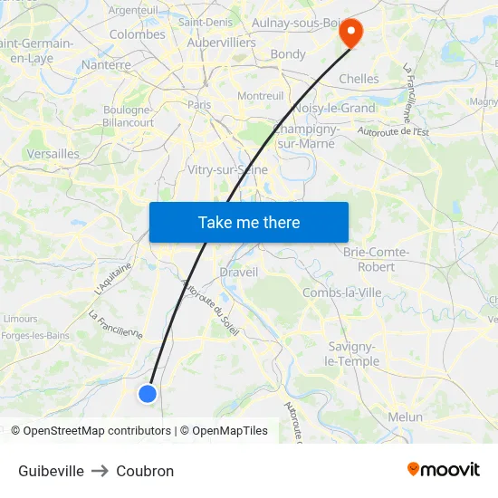 Guibeville to Coubron map